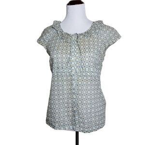 J Crew Tie Front Geo Print Ruffle Neck Blouse Top 6